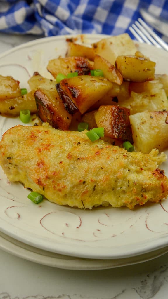 Ninja Foodi Garlic and Parm crusted chicken with roasted potatoes