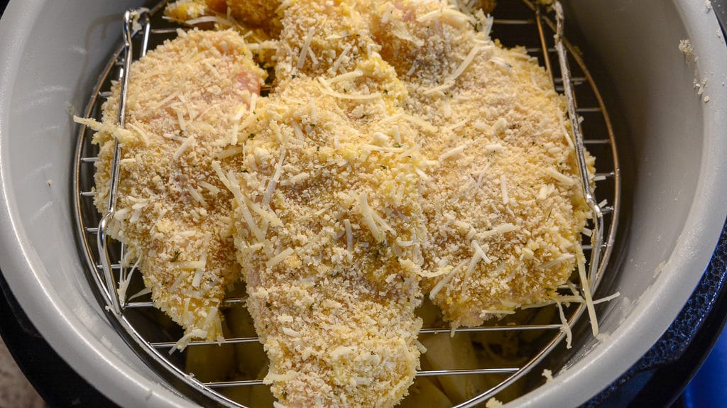Ninja Foodi Garlic and Parm crusted chicken with roasted potatoes