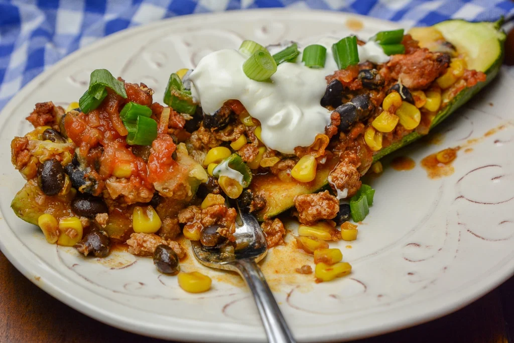 taco zucchini boats on a plate