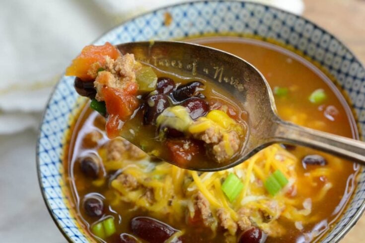 Instant Pot Taco Soup on a spoon