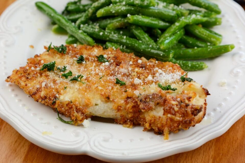 Air Fryer Parmesan Crusted Chicken I used half Panko bread crumbs and