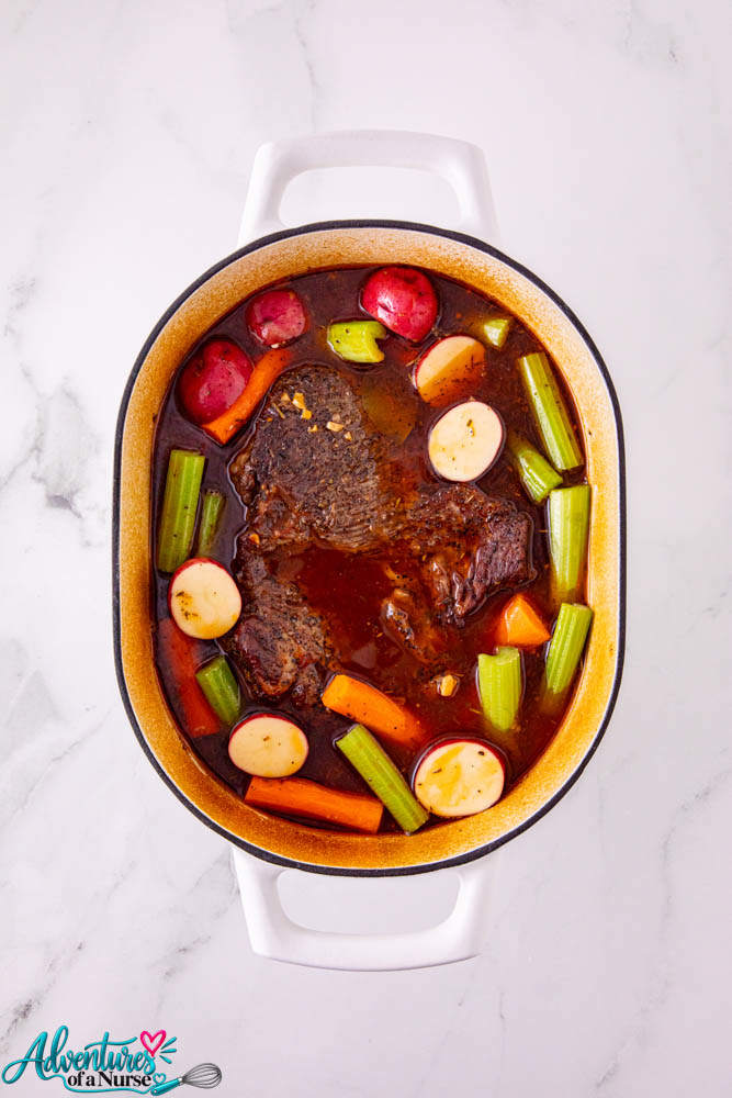 add the veggies in the dutch oven