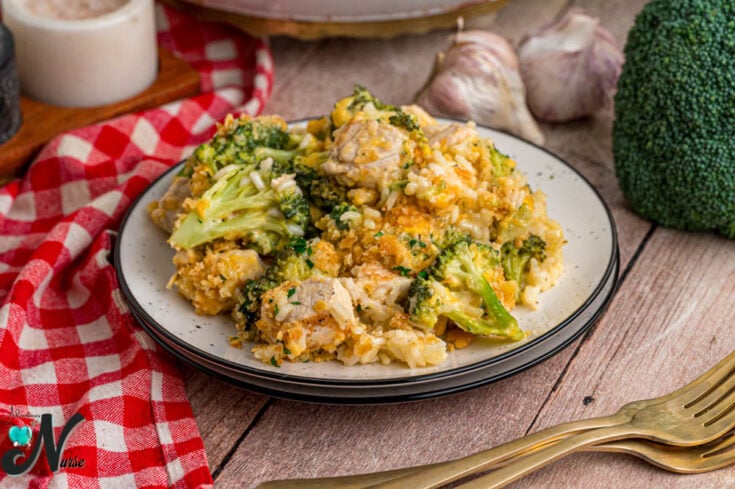 cheesy-chicken-broccoli-rice on a plate