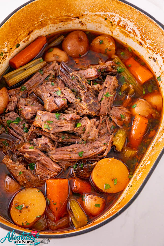 dutch oven pot roast in pan