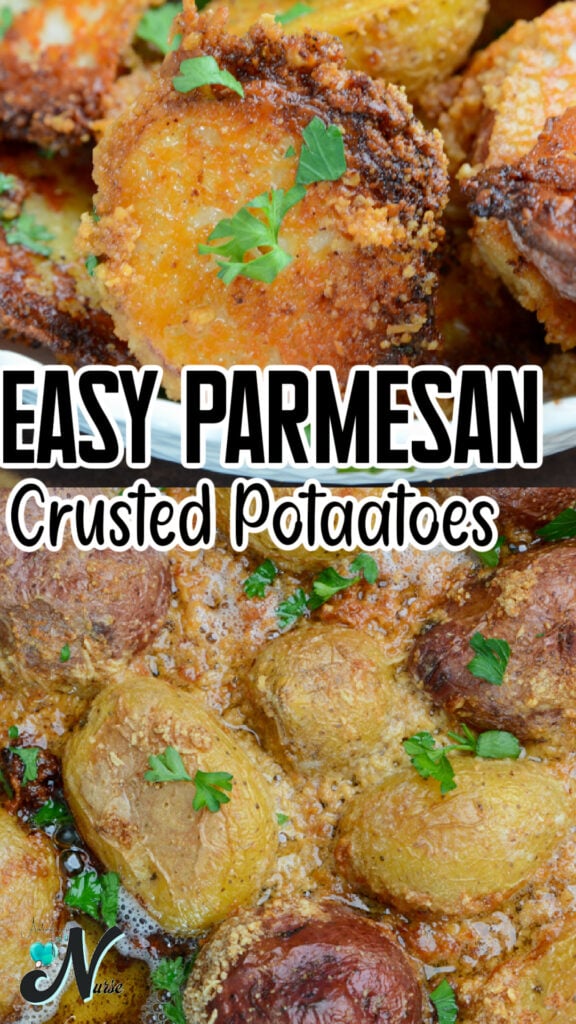 Parmesan crusted baby potatoes baked until golden brown and crispy