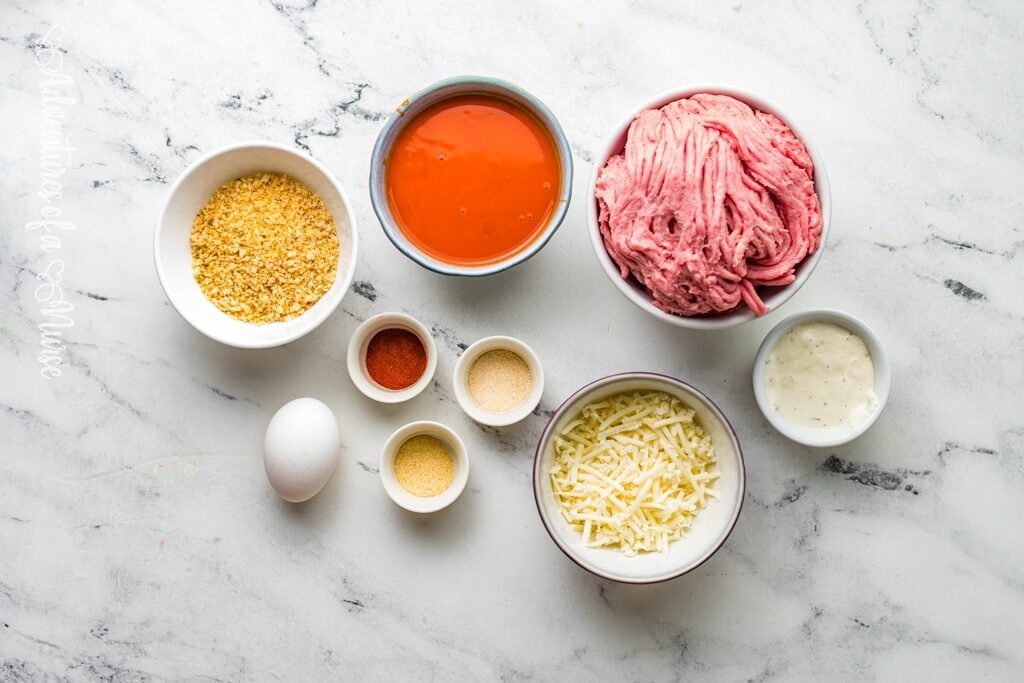 Ingredients for buffalo chicken meatballs