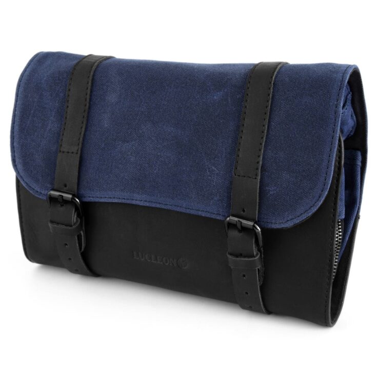 Image for Navy Blue Waxed Canvas Roll Out Wash Bag