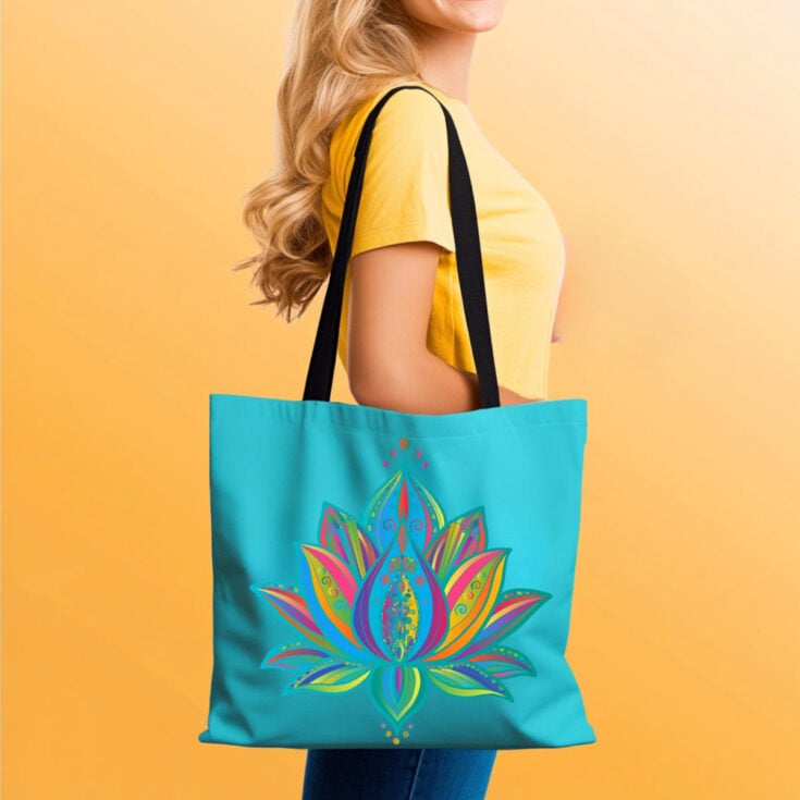 Image for Mandala Lotus Tote Bag Azure13" � 13'' / Black