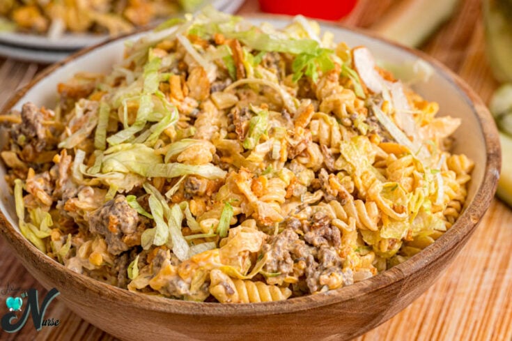 Big Mac Pasta Salad in a serving bowl