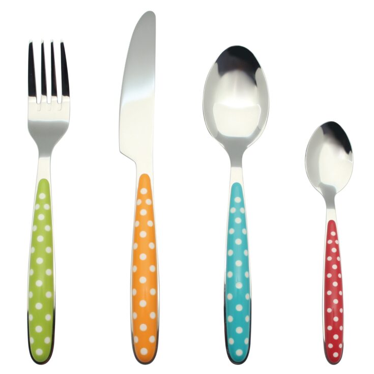 Image for ANNOVA 24 Piece Silverware Set Stainless Steel Colorful Grip Handle Polka Dot Mixed Set