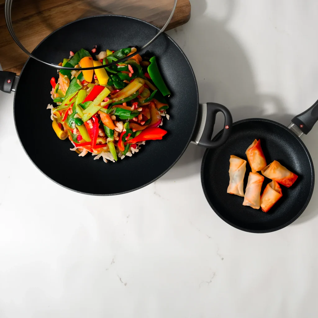 wok set with food in it