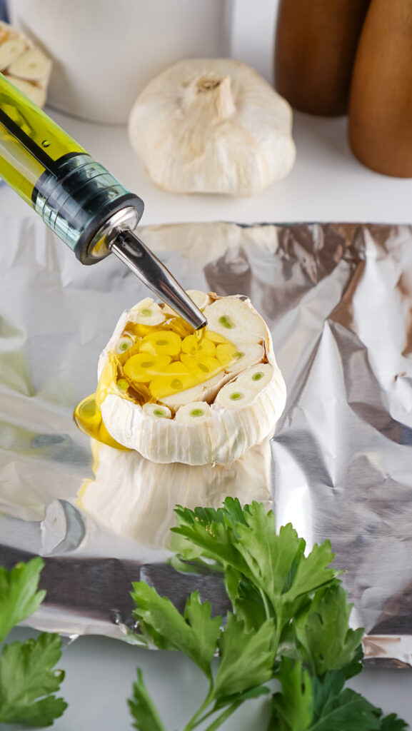 add olive oil to garlic clove