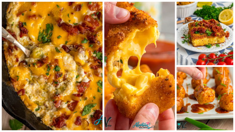 Collage of easy holiday appetizers featuring cheesy dips, bite-sized snacks, and party favorites for Christmas and holiday gatherings.