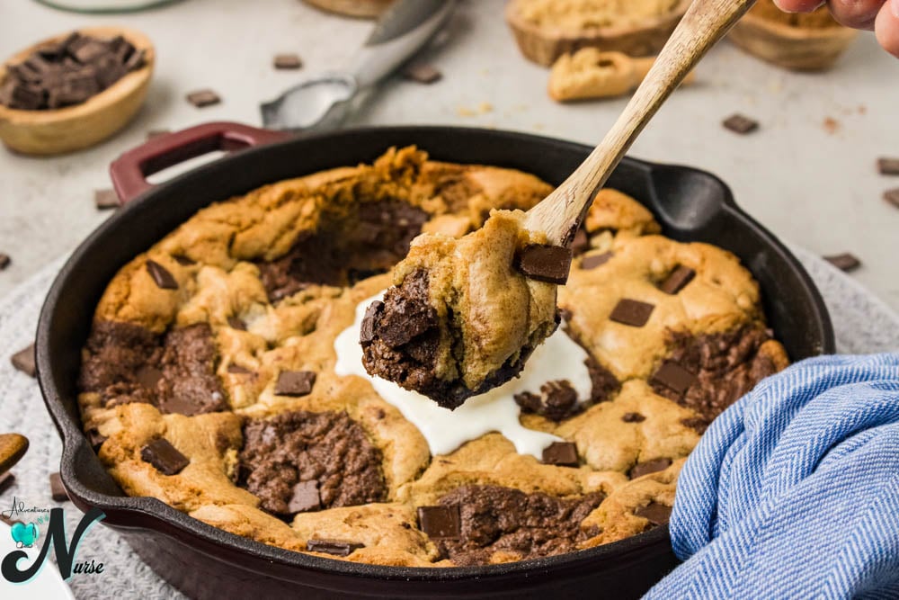 skillet brookie out of oven