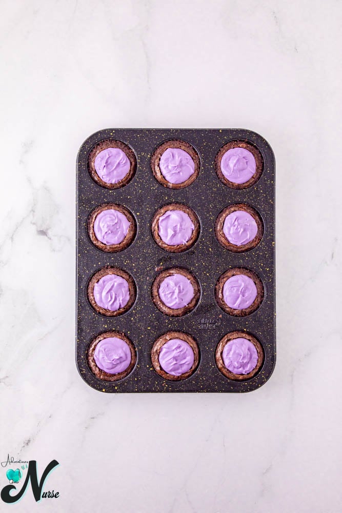fill the well with purple frosting