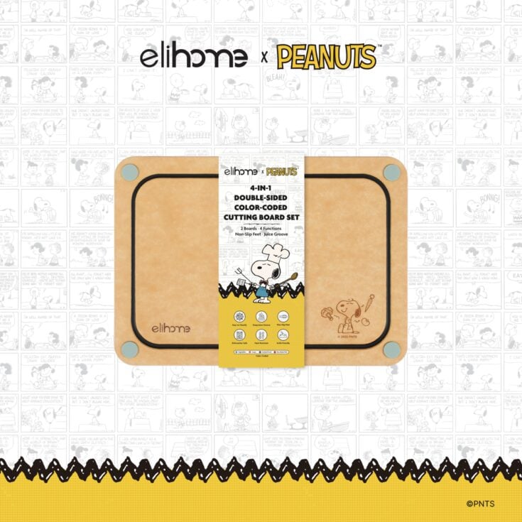 Image for Elihome x Peanuts 4-in-1 Double-Sided Color-Coded Cutting Board Set