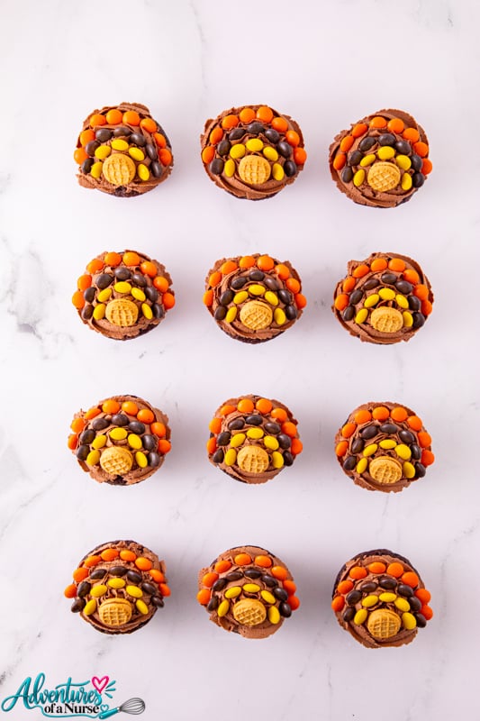 reeses pieces on the cupcakes