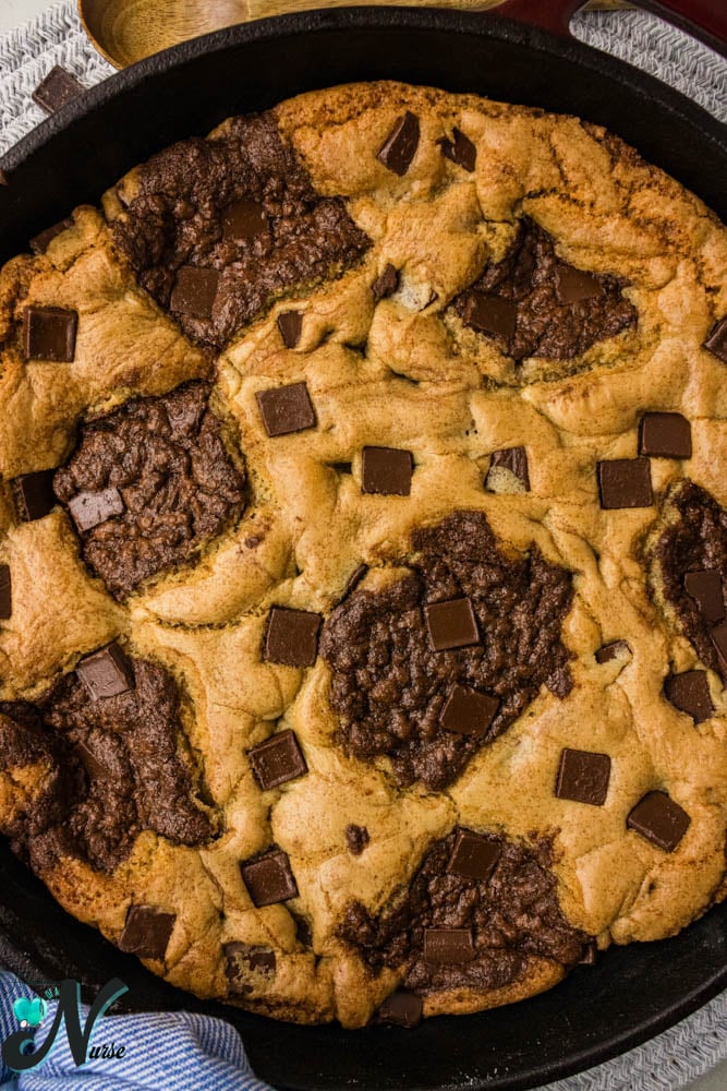 skillet brookie out of oven